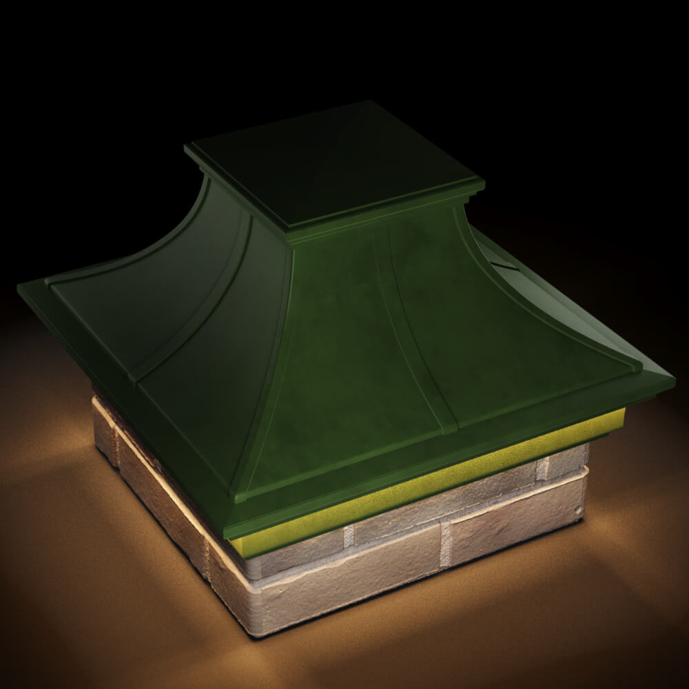 Колпак Zking Монблан Премиум Зеленый на столб 1.5х1.5 кирпича (385х385мм) с подсветкой в Гуково фото